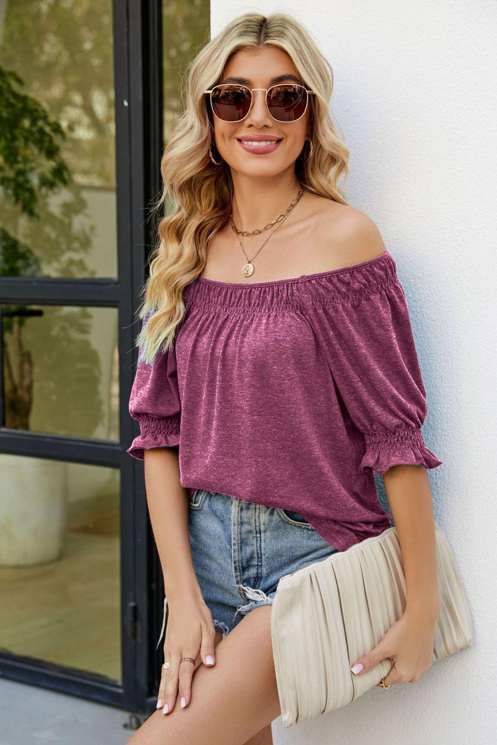 Short Flounce Sleeve Top BLUE ZONE PLANET