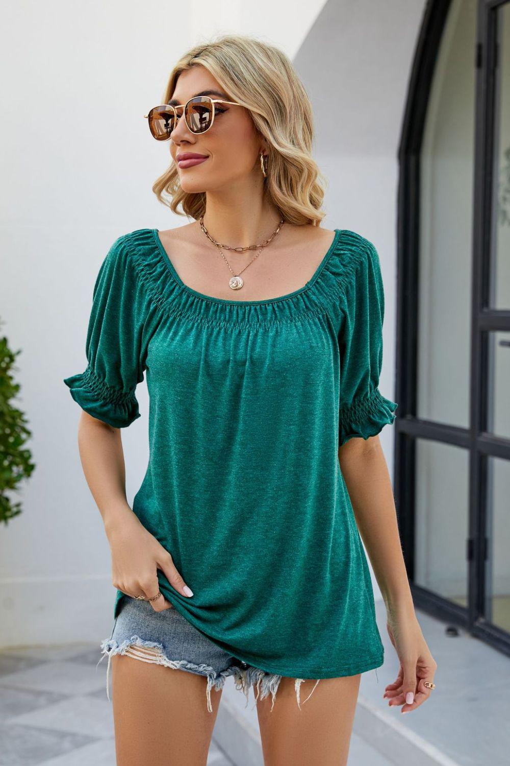 Short Flounce Sleeve Top BLUE ZONE PLANET