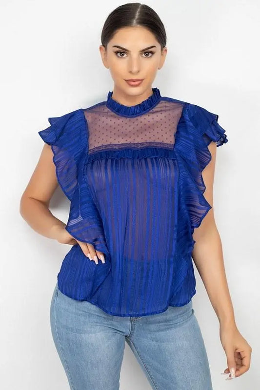 Short Sleeve Ruffle Shadow Top Blue Zone Planet