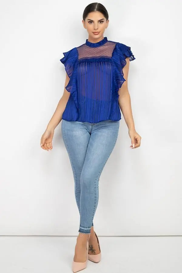 Short Sleeve Ruffle Shadow Top Blue Zone Planet