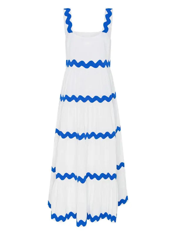 Simple design corrugated tube top oversized spaghetti strap skirt BLUE ZONE PLANET