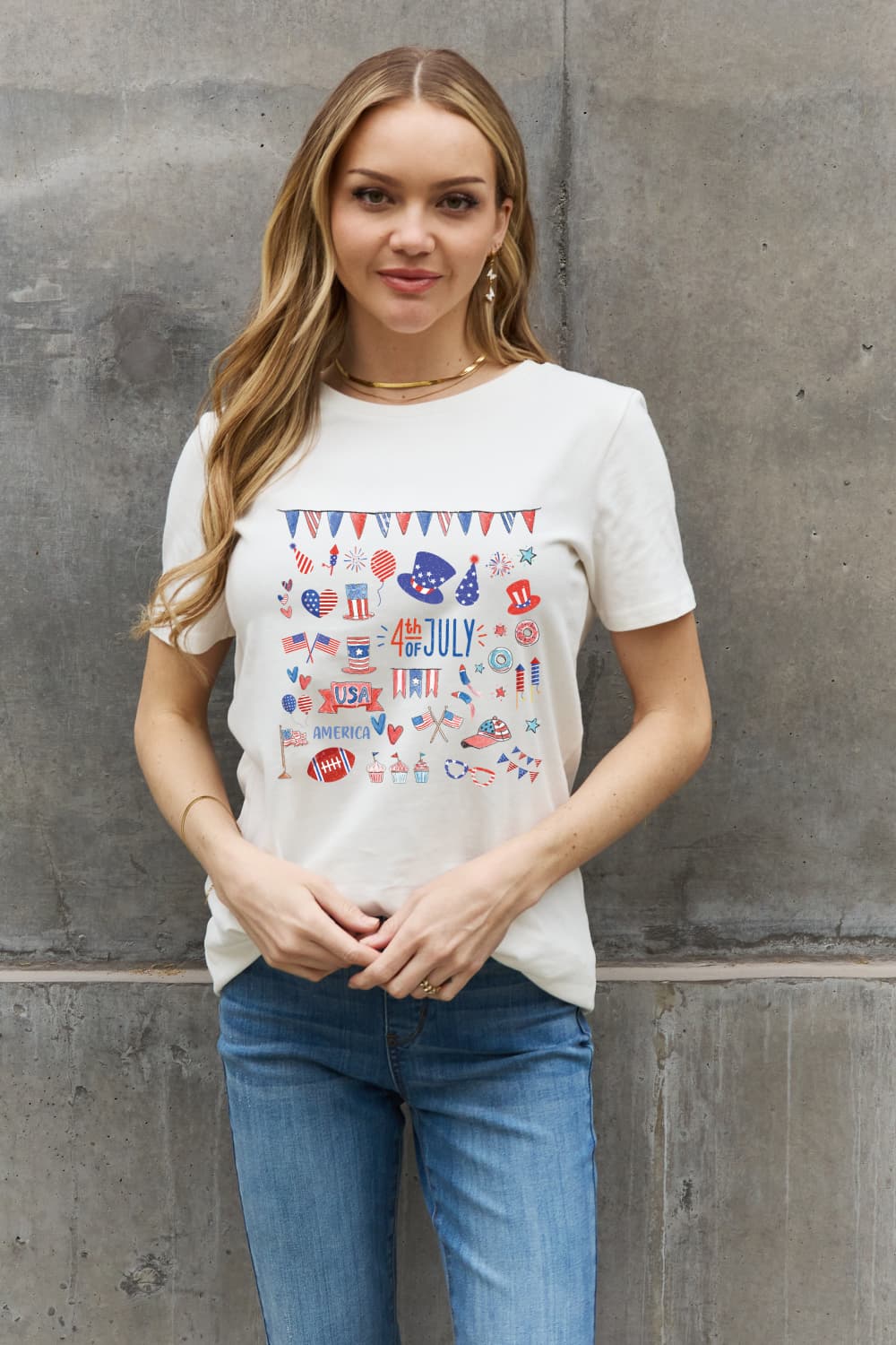Simply Love 4TH OF JULY USA AMERICA Graphic Cotton Tee-TOPS / DRESSES-[Adult]-[Female]-2022 Online Blue Zone Planet