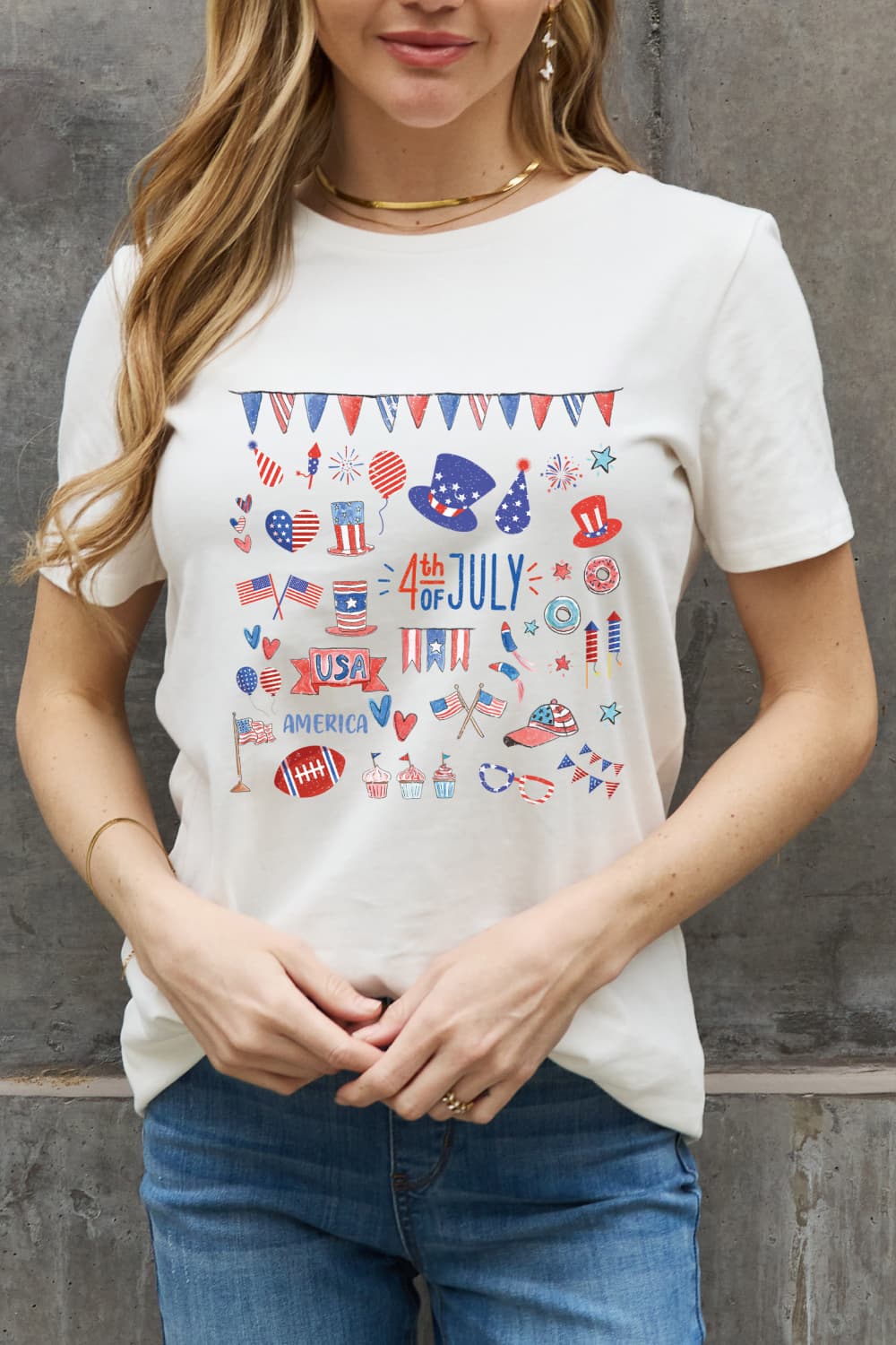 Simply Love 4TH OF JULY USA AMERICA Graphic Cotton Tee-TOPS / DRESSES-[Adult]-[Female]-White-S-2022 Online Blue Zone Planet