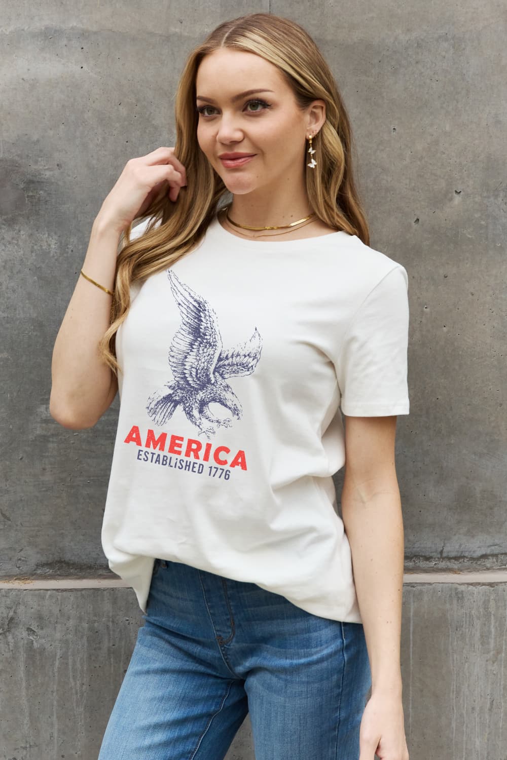 Simply Love AMERICA ESTABLISHED 1776 Graphic Cotton T-Shirt-TOPS / DRESSES-[Adult]-[Female]-2022 Online Blue Zone Planet