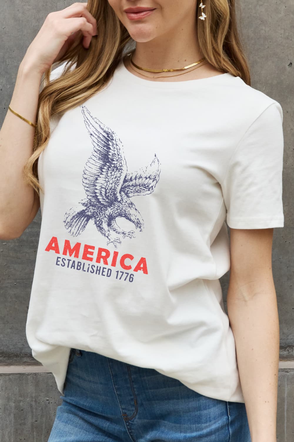 Simply Love AMERICA ESTABLISHED 1776 Graphic Cotton T-Shirt-TOPS / DRESSES-[Adult]-[Female]-2022 Online Blue Zone Planet