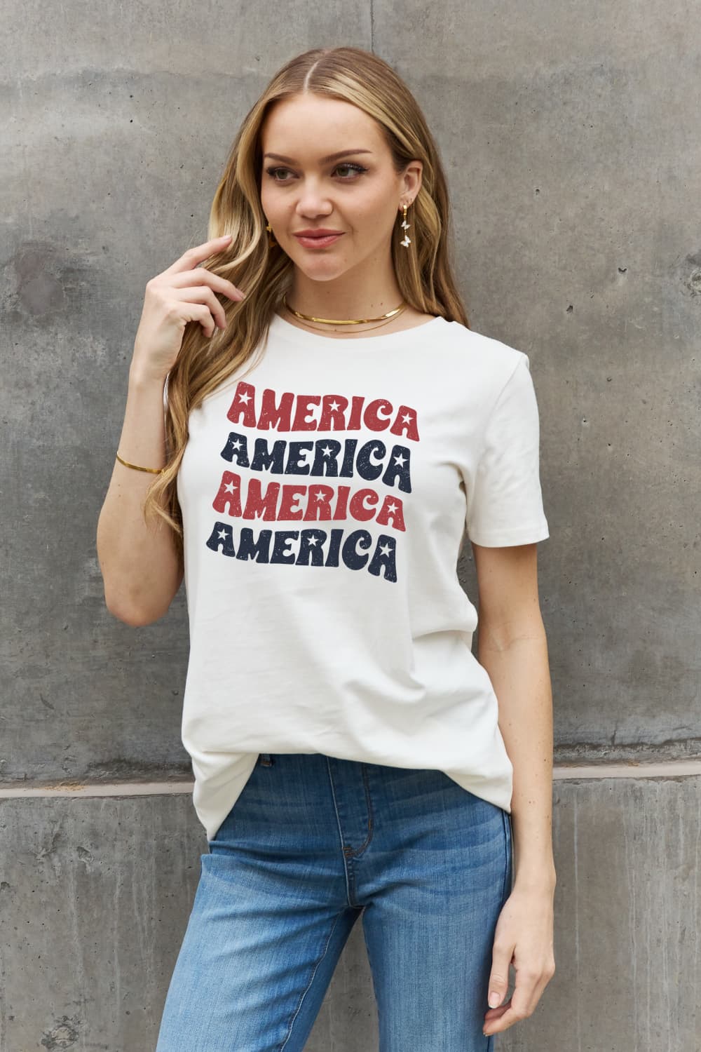 Simply Love AMERICA Graphic Cotton Tee-TOPS / DRESSES-[Adult]-[Female]-2022 Online Blue Zone Planet