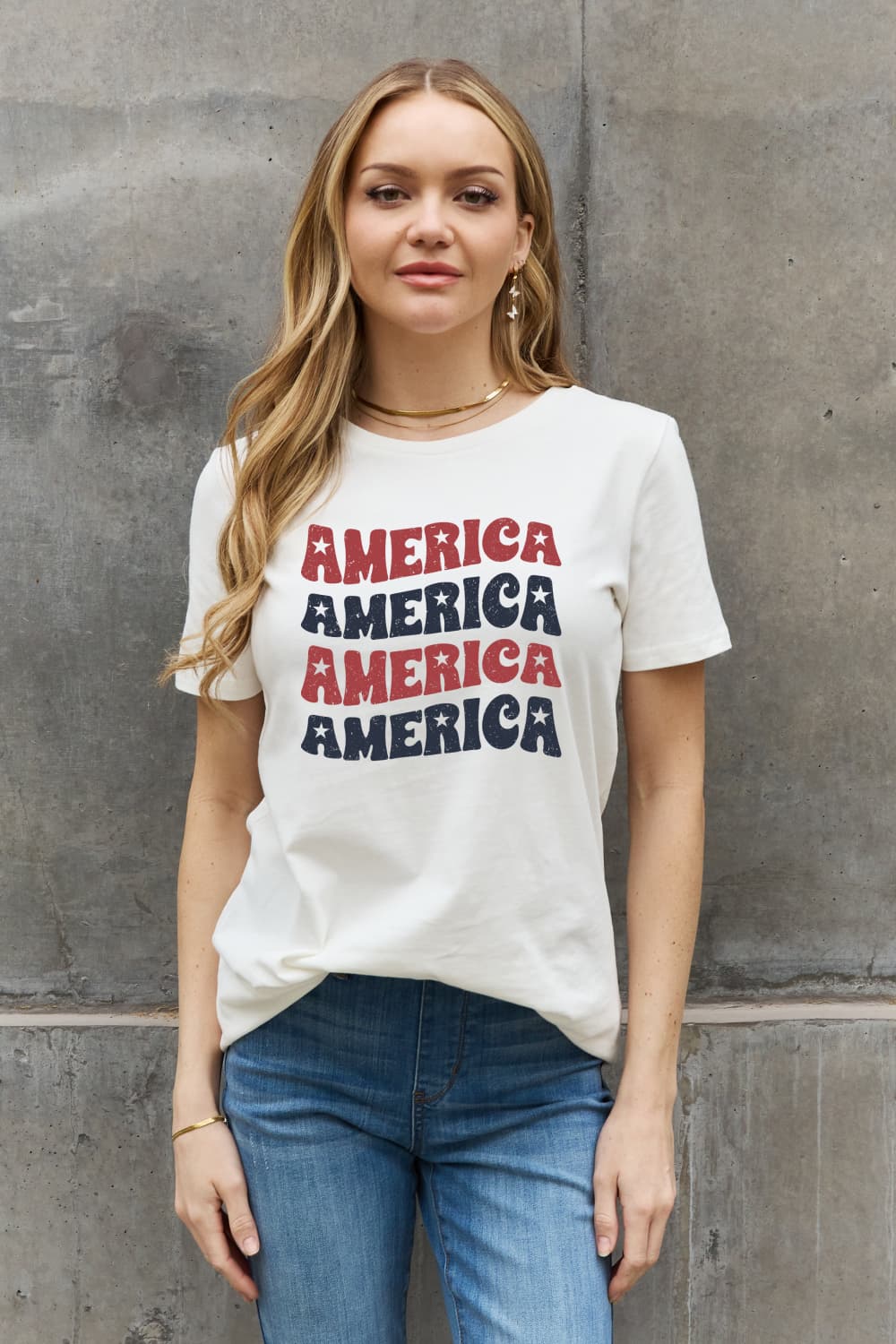 Simply Love AMERICA Graphic Cotton Tee-TOPS / DRESSES-[Adult]-[Female]-White-S-2022 Online Blue Zone Planet