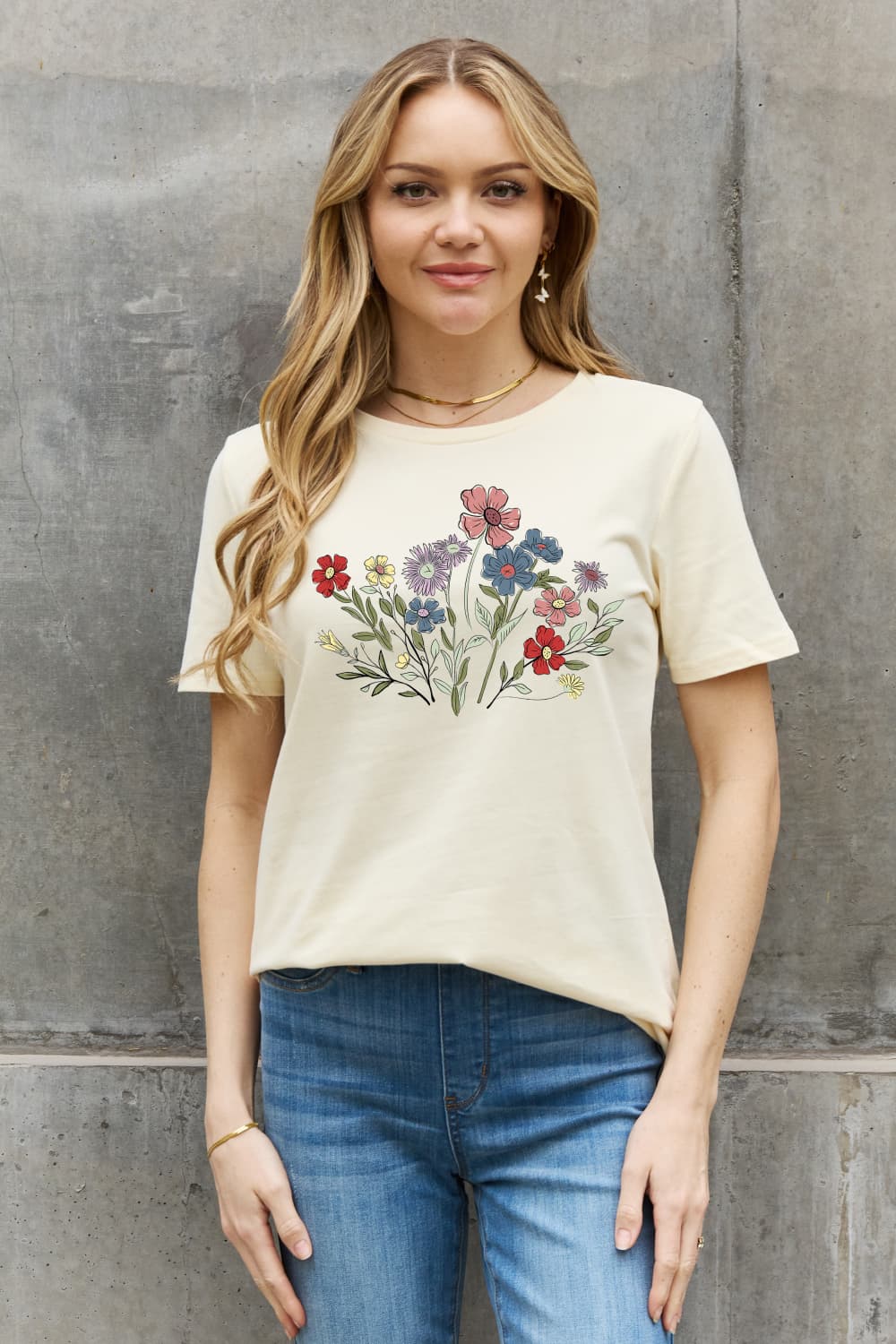 Simply Love Flower Graphic Cotton Tee BLUE ZONE PLANET