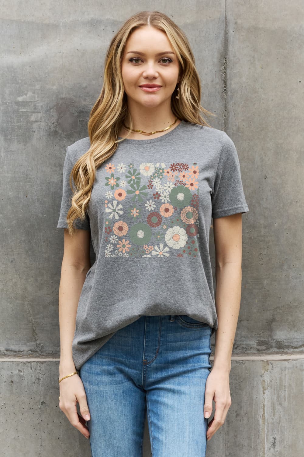 Simply Love Flower Graphic Cotton Tee BLUE ZONE PLANET