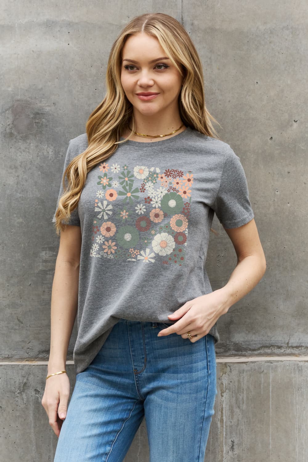 Simply Love Flower Graphic Cotton Tee BLUE ZONE PLANET