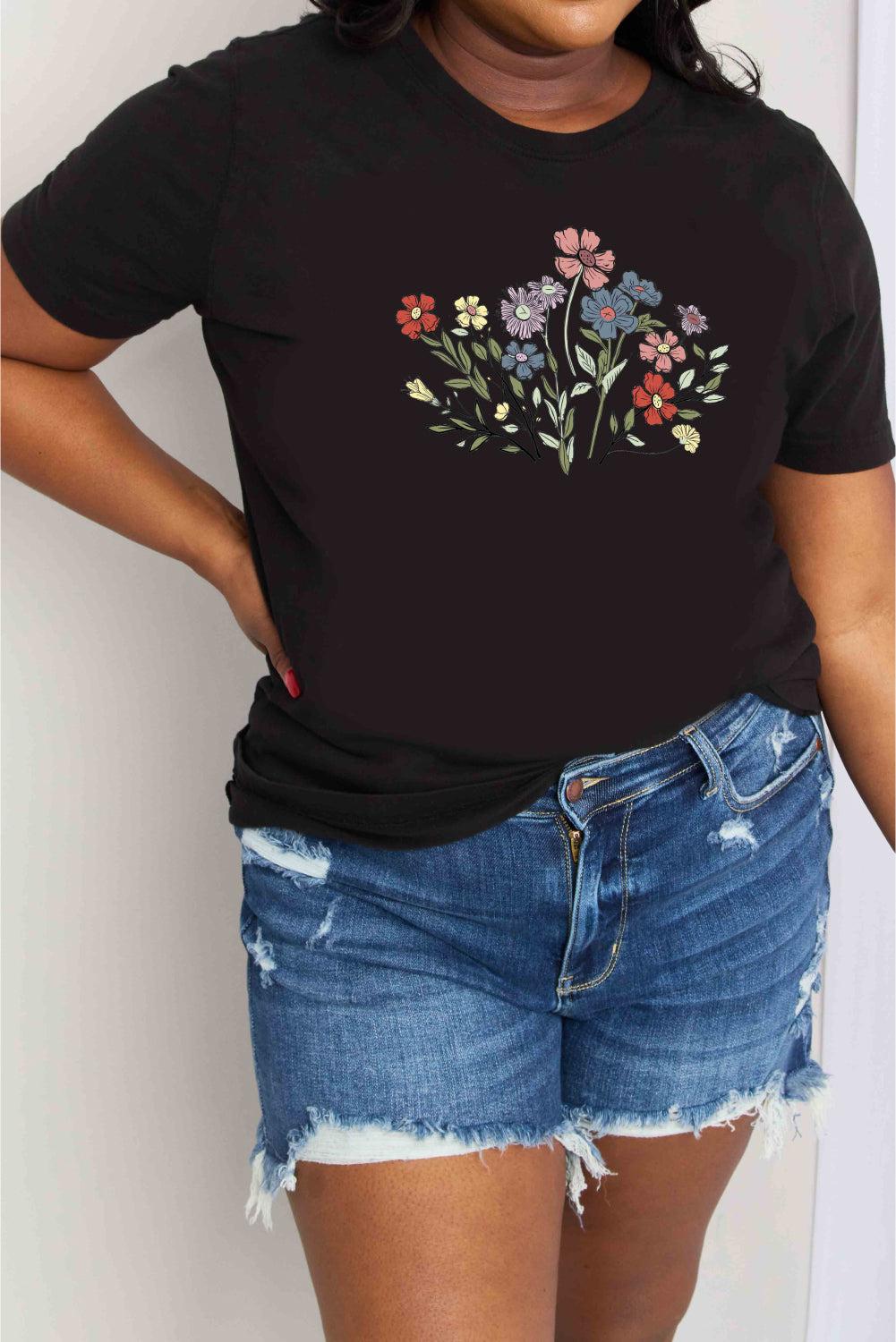 Simply Love Flower Graphic Cotton Tee BLUE ZONE PLANET