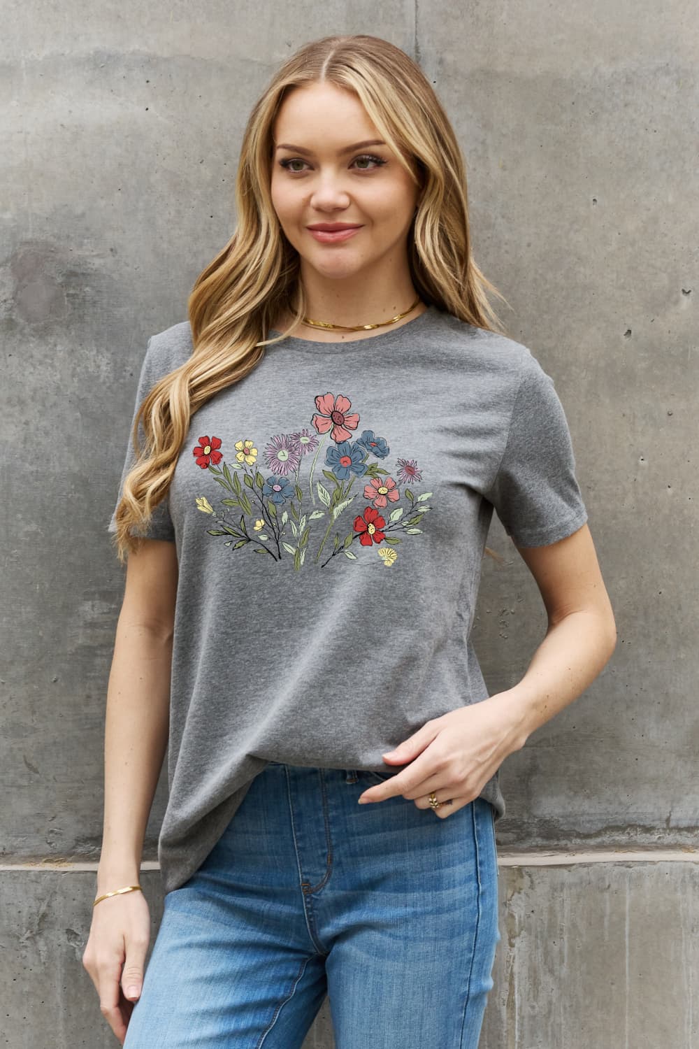 Simply Love Flower Graphic Cotton Tee BLUE ZONE PLANET