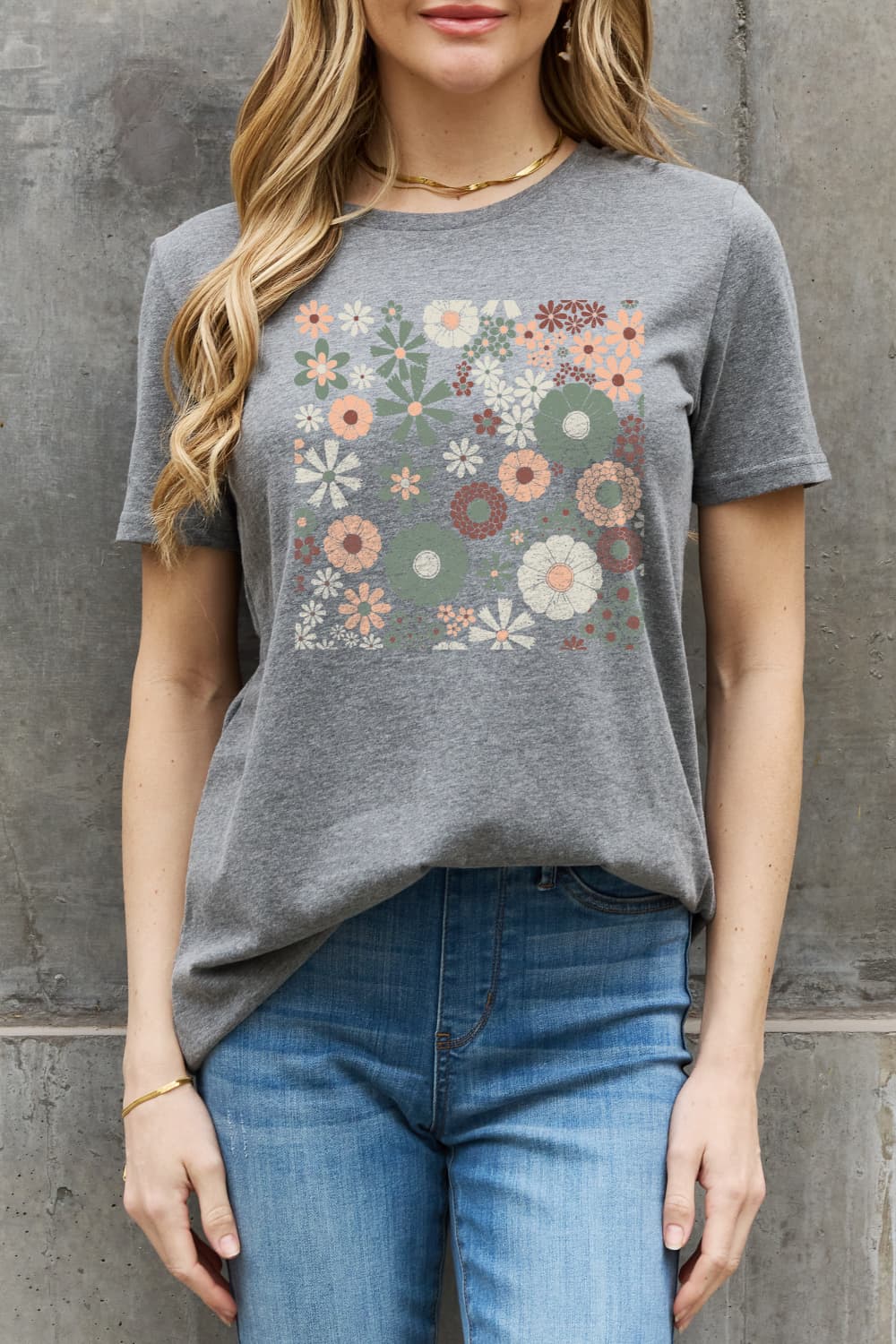 Simply Love Flower Graphic Cotton Tee BLUE ZONE PLANET