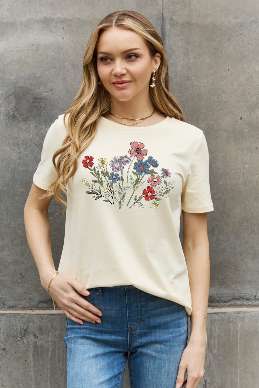 Simply Love Flower Graphic Cotton Tee BLUE ZONE PLANET