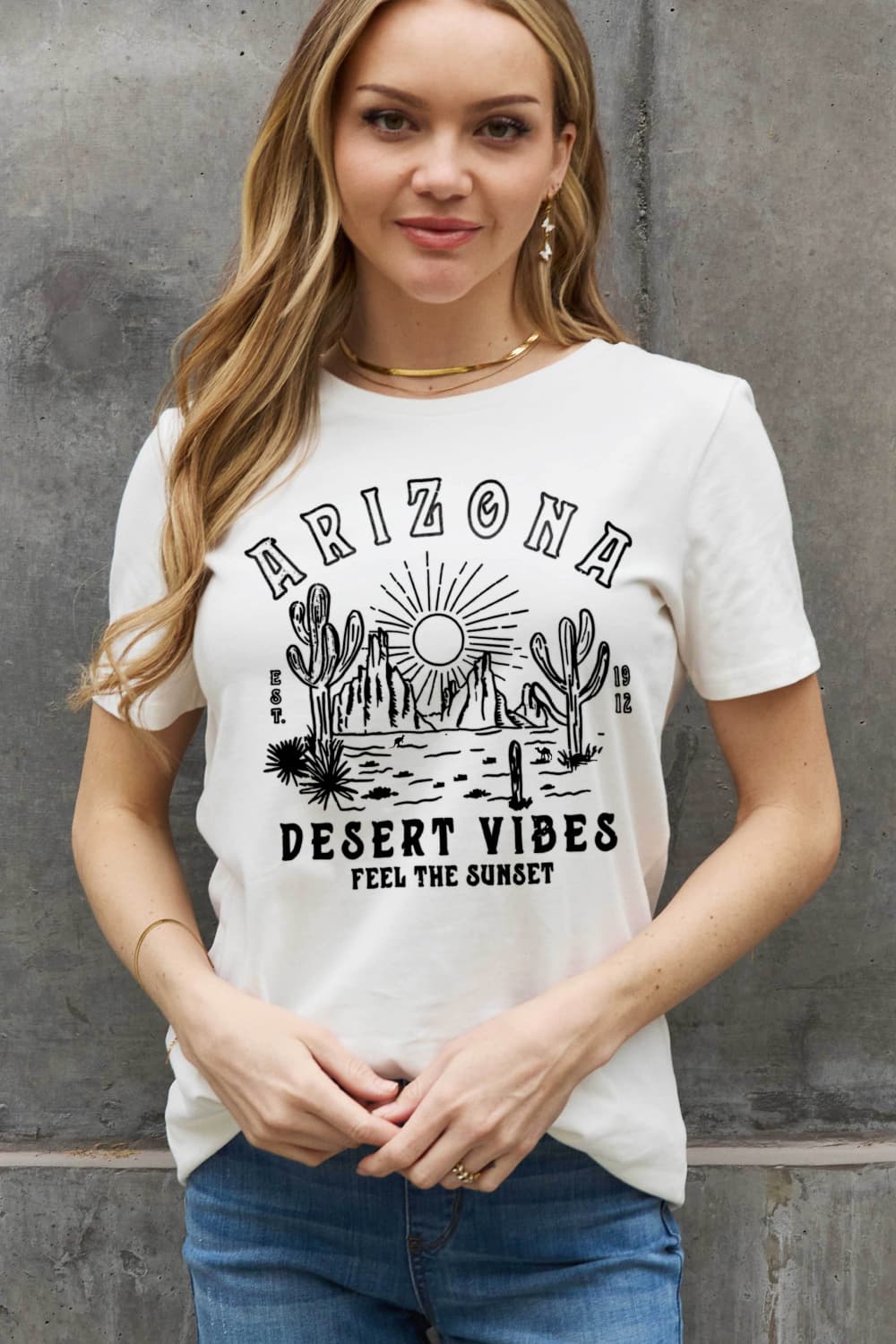 Simply Love Full Size ARIZONA DESERT VIBES FEEL THE SUNSET Graphic Cotton Tee BLUE ZONE PLANET