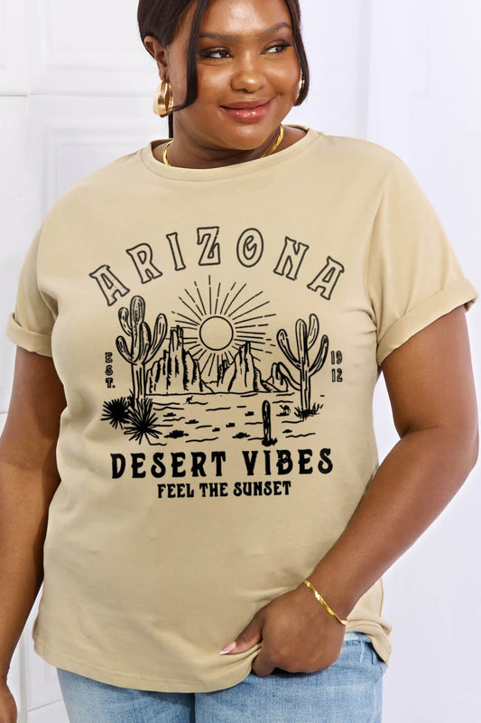 Simply Love Full Size ARIZONA DESERT VIBES FEEL THE SUNSET Graphic Cotton Tee BLUE ZONE PLANET