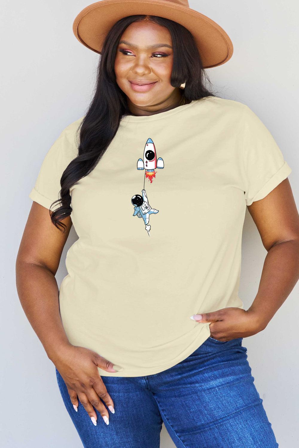 Simply Love Full Size Astronaut Graphic Cotton T-Shirt BLUE ZONE PLANET