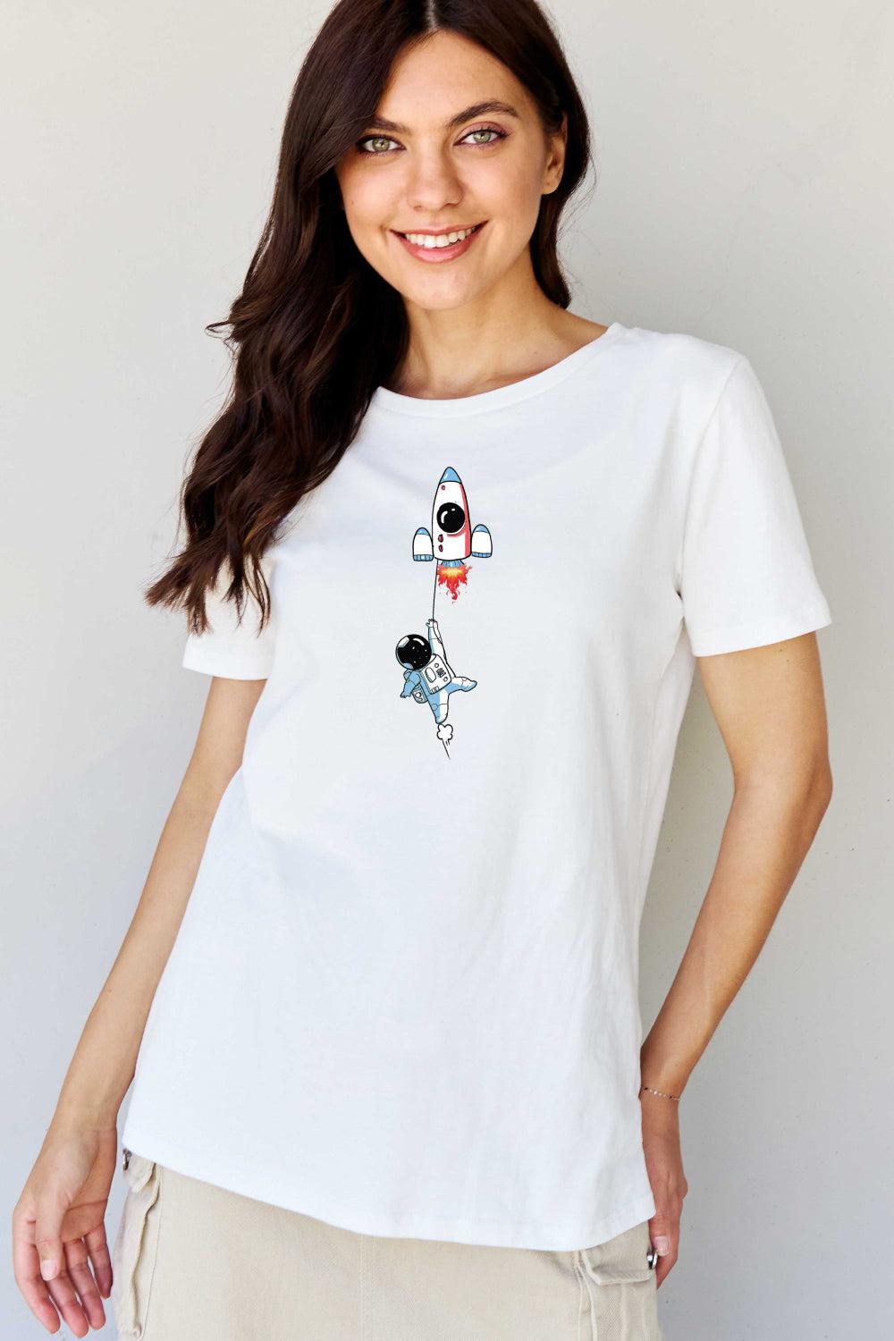 Simply Love Full Size Astronaut Graphic Cotton T-Shirt BLUE ZONE PLANET