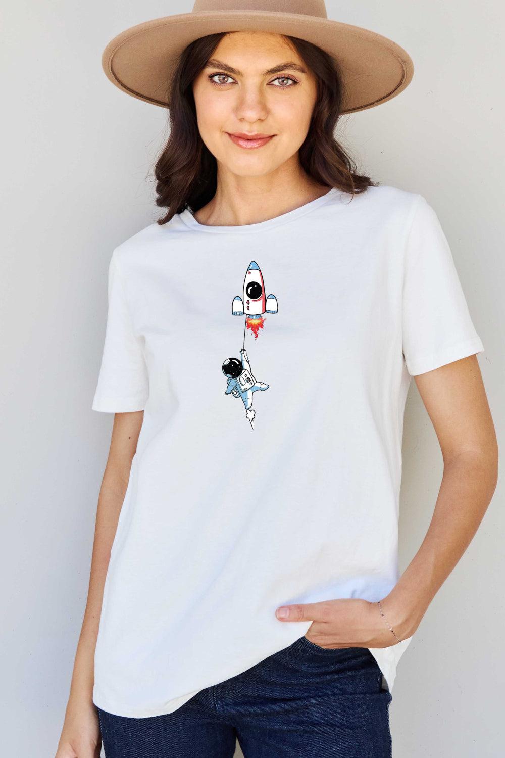 Simply Love Full Size Astronaut Graphic Cotton T-Shirt BLUE ZONE PLANET