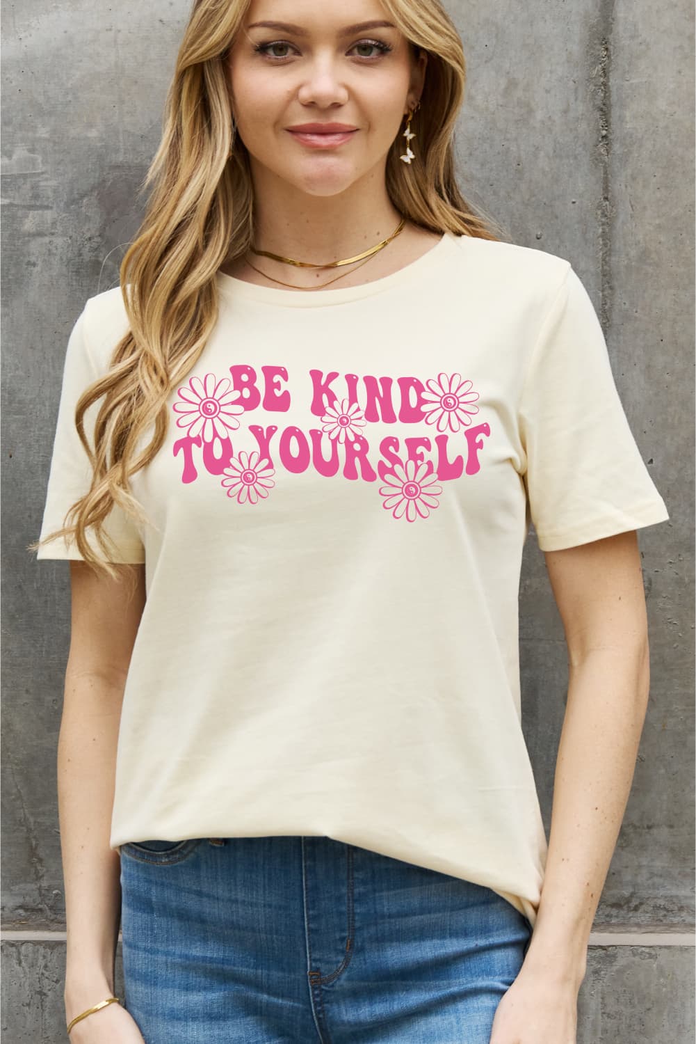 Simply Love Full Size BE KIND TO YOURSELF Flower Graphic Cotton Tee BLUE ZONE PLANET