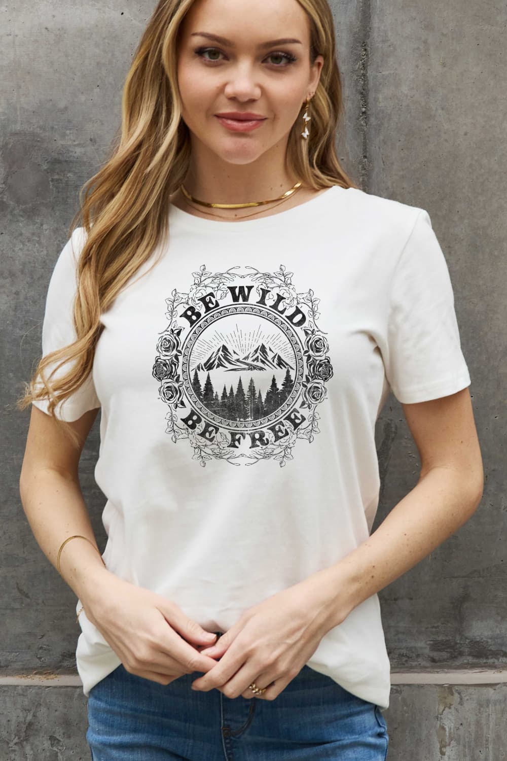 Simply Love Full Size BE WILD BE FREE Graphic Cotton T-Shirt BLUE ZONE PLANET