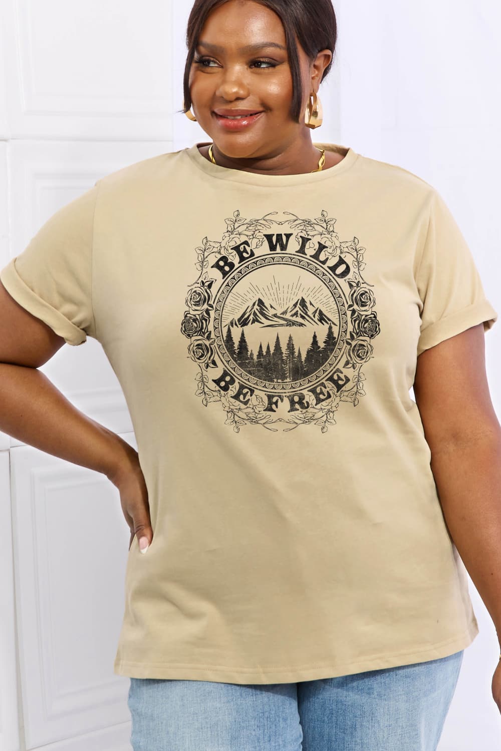 Simply Love Full Size BE WILD BE FREE Graphic Cotton T-Shirt BLUE ZONE PLANET