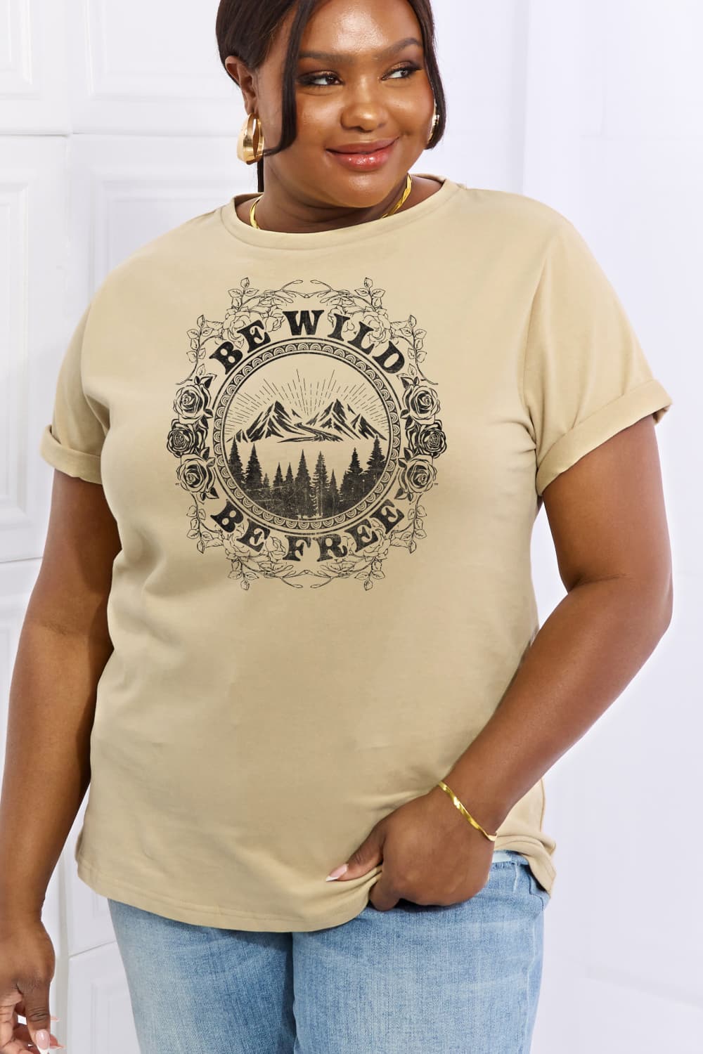 Simply Love Full Size BE WILD BE FREE Graphic Cotton T-Shirt BLUE ZONE PLANET