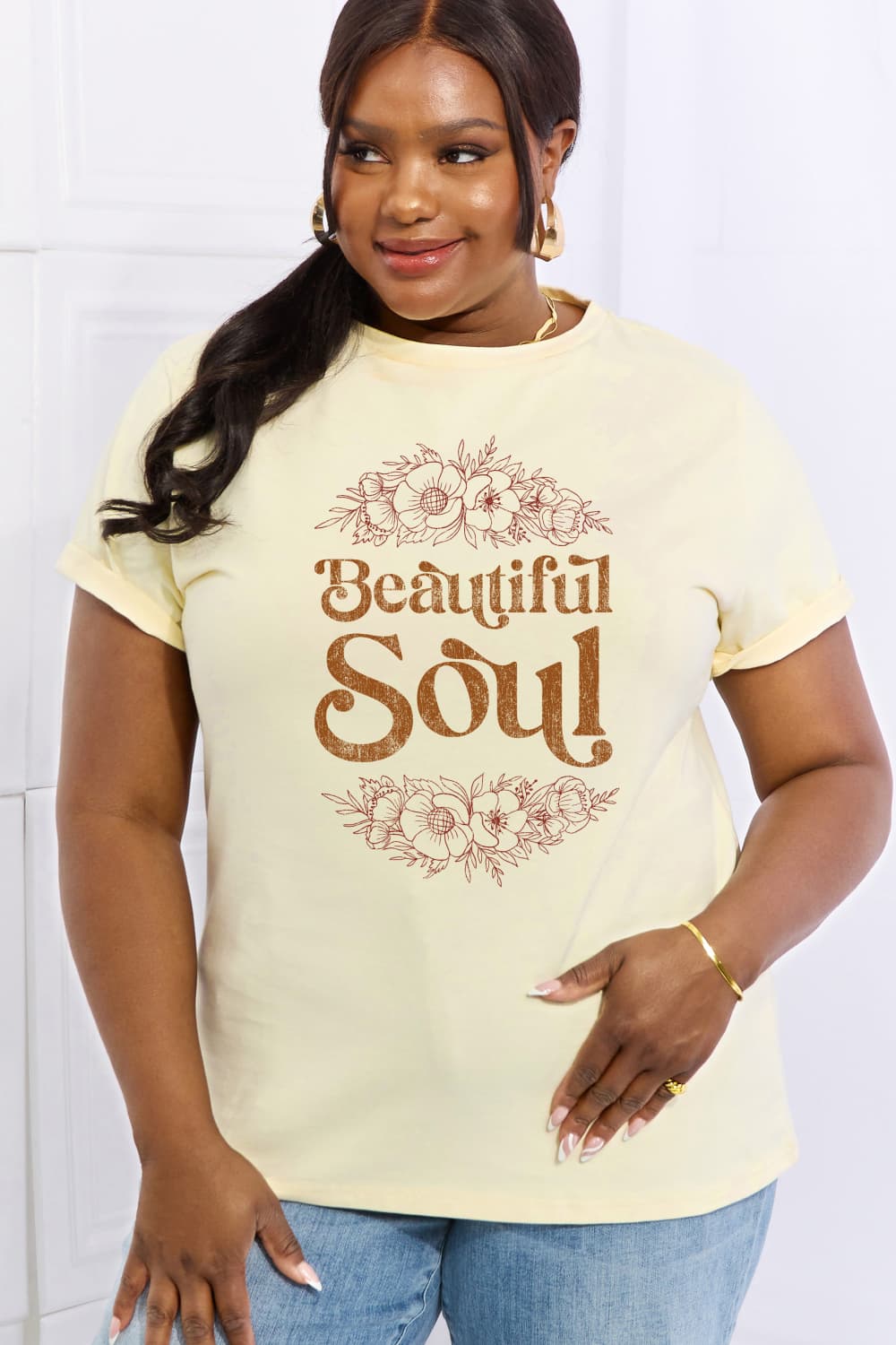 Simply Love Full Size BEAUTIFUL SOUL Graphic Cotton Tee BLUE ZONE PLANET