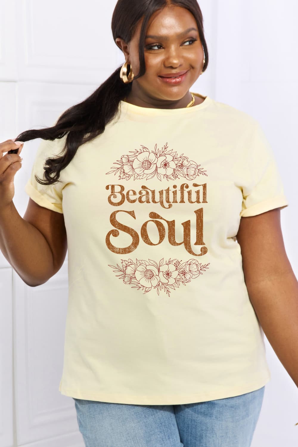 Simply Love Full Size BEAUTIFUL SOUL Graphic Cotton Tee BLUE ZONE PLANET