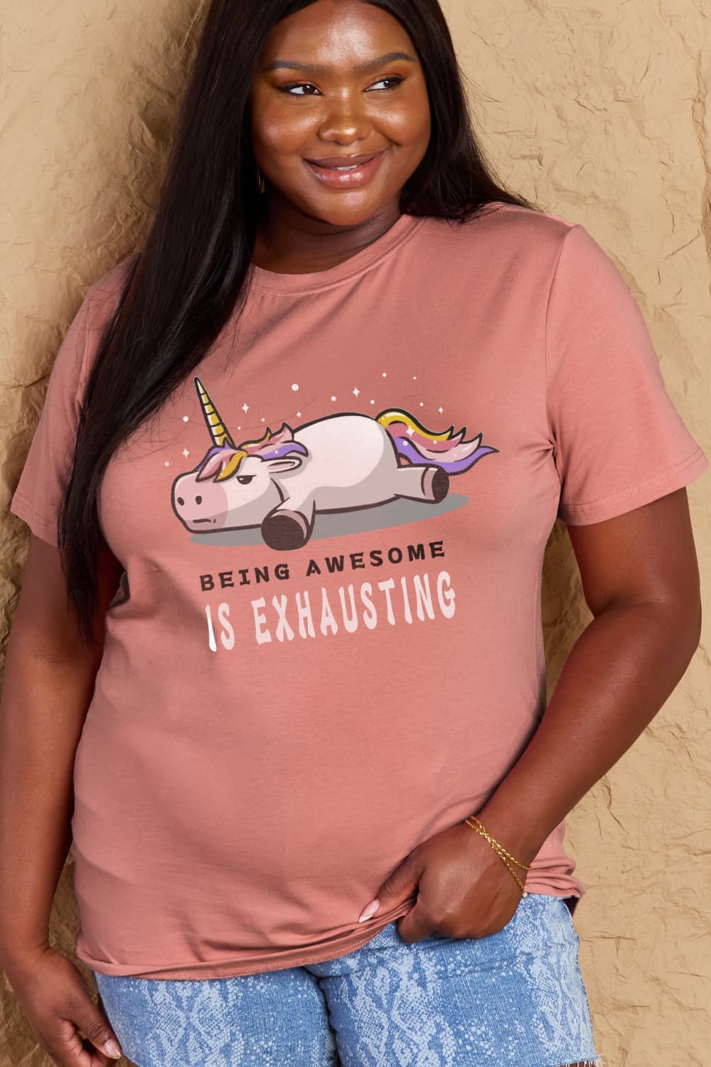 Simply Love Full Size BEING AWESOME IS EXHAUSTING Graphic Cotton Tee BLUE ZONE PLANET