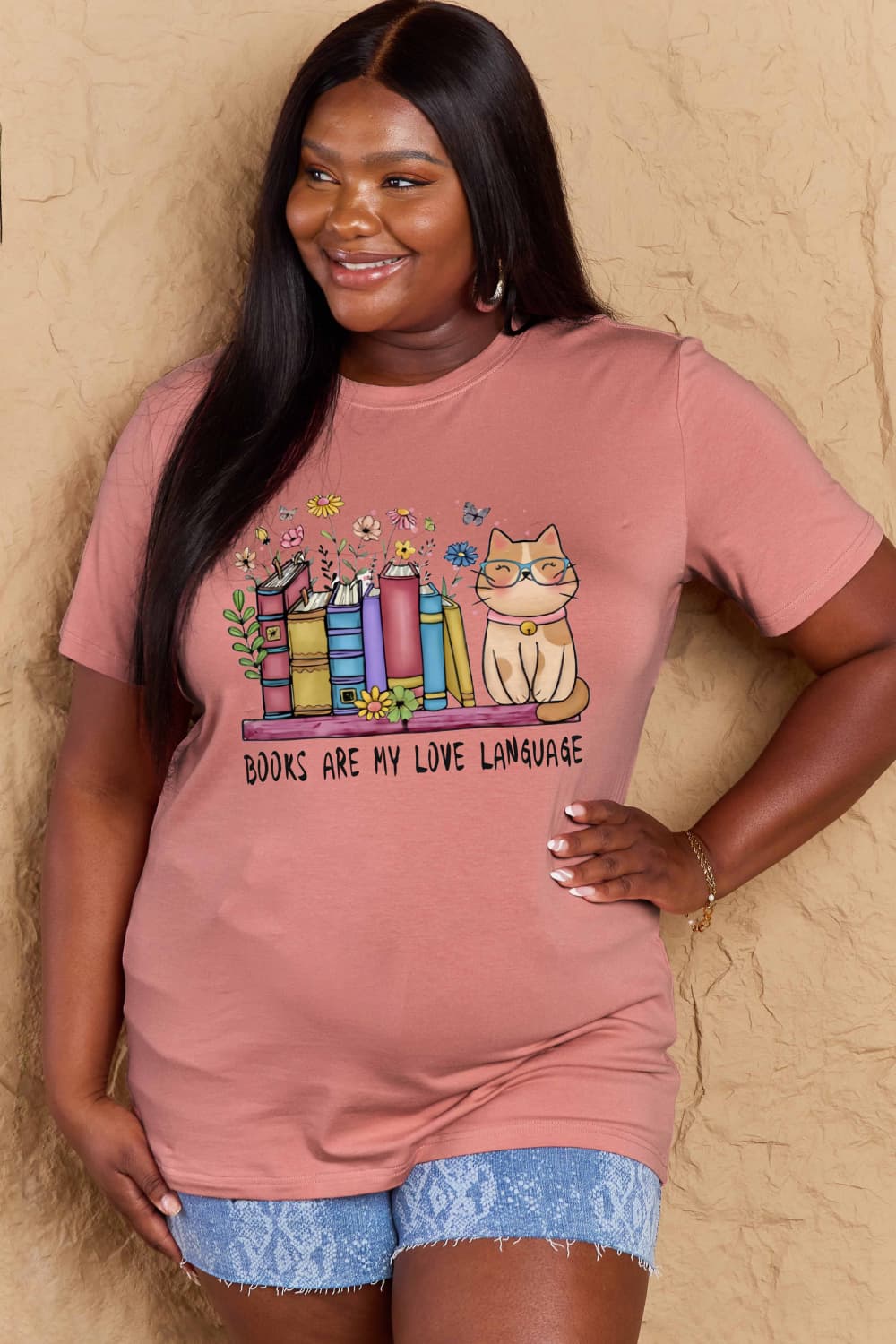 Simply Love Full Size BOOKS ARE MY LOVE LANGUAGE Graphic Cotton Tee BLUE ZONE PLANET