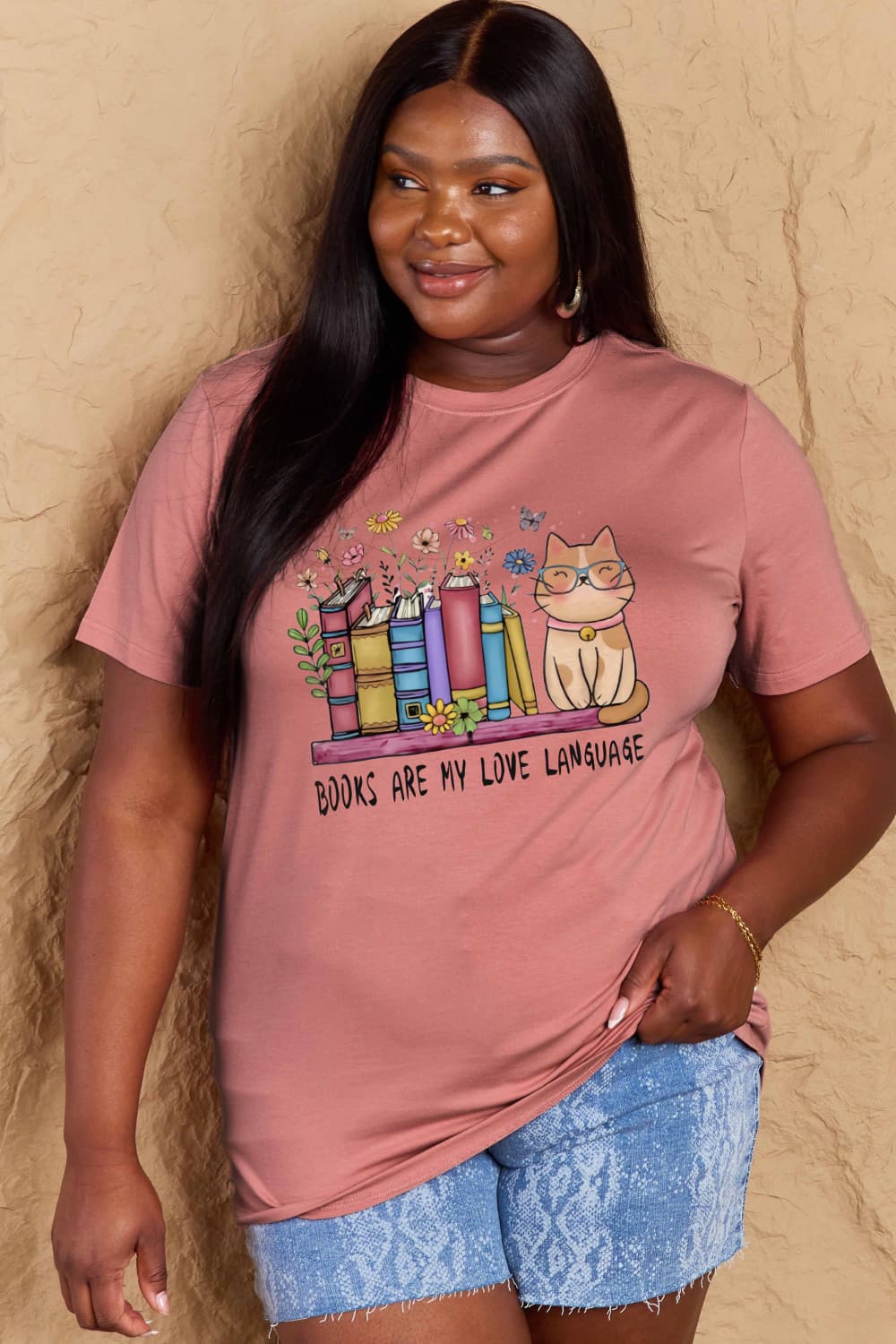 Simply Love Full Size BOOKS ARE MY LOVE LANGUAGE Graphic Cotton Tee BLUE ZONE PLANET