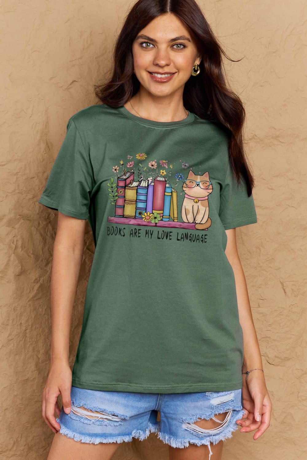 Simply Love Full Size BOOKS ARE MY LOVE LANGUAGE Graphic Cotton Tee BLUE ZONE PLANET