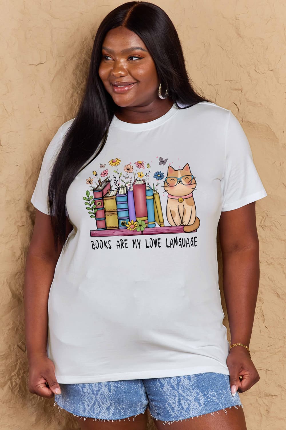 Simply Love Full Size BOOKS ARE MY LOVE LANGUAGE Graphic Cotton Tee BLUE ZONE PLANET