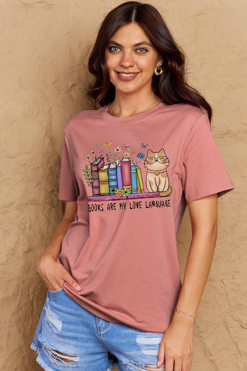 Simply Love Full Size BOOKS ARE MY LOVE LANGUAGE Graphic Cotton Tee BLUE ZONE PLANET