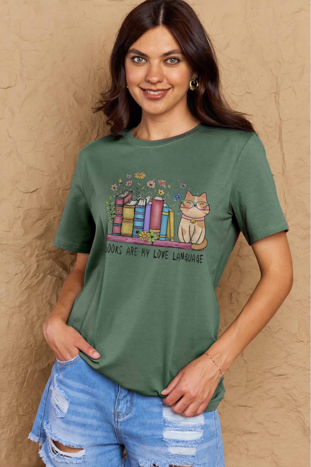 Simply Love Full Size BOOKS ARE MY LOVE LANGUAGE Graphic Cotton Tee BLUE ZONE PLANET