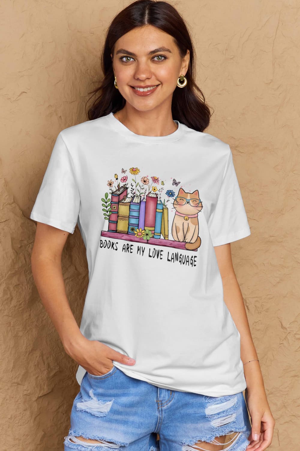 Simply Love Full Size BOOKS ARE MY LOVE LANGUAGE Graphic Cotton Tee BLUE ZONE PLANET