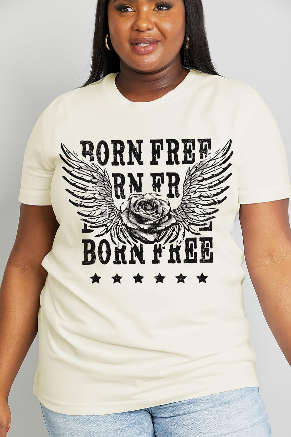 Simply Love Full Size BORN FREE Graphic Cotton Tee BLUE ZONE PLANET