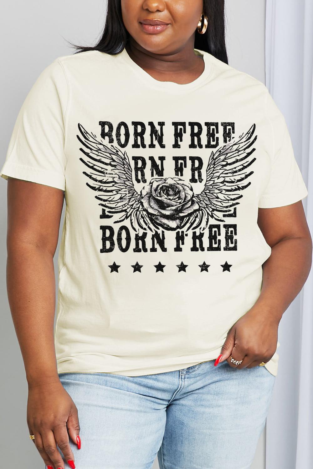 Simply Love Full Size BORN FREE Graphic Cotton Tee BLUE ZONE PLANET