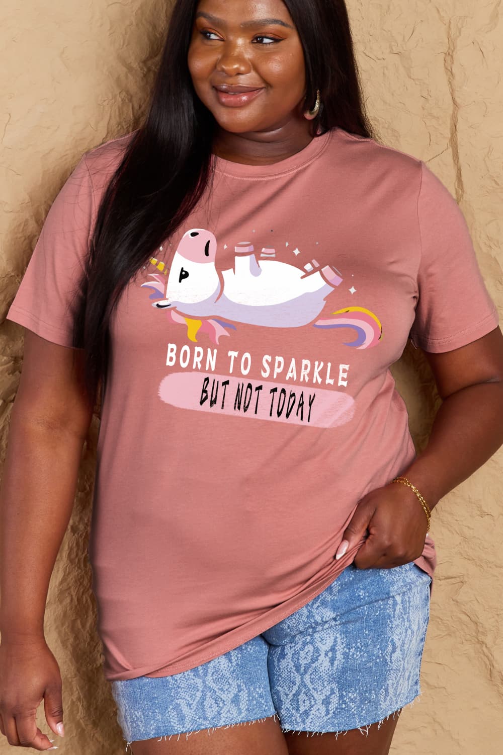 Simply Love Full Size BORN TO SPARKLE BUT NOT TODAY Graphic Cotton Tee BLUE ZONE PLANET