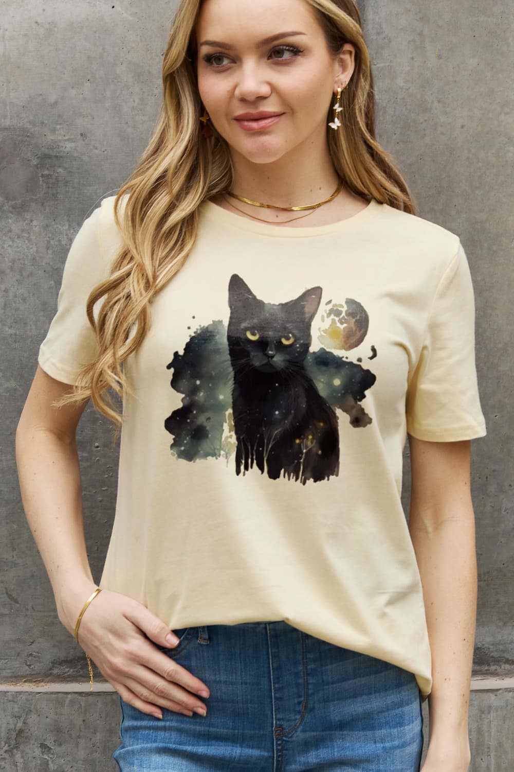 Simply Love Full Size Black Cat Graphic Cotton Tee BLUE ZONE PLANET