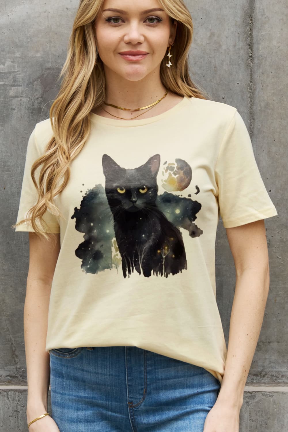 Simply Love Full Size Black Cat Graphic Cotton Tee BLUE ZONE PLANET