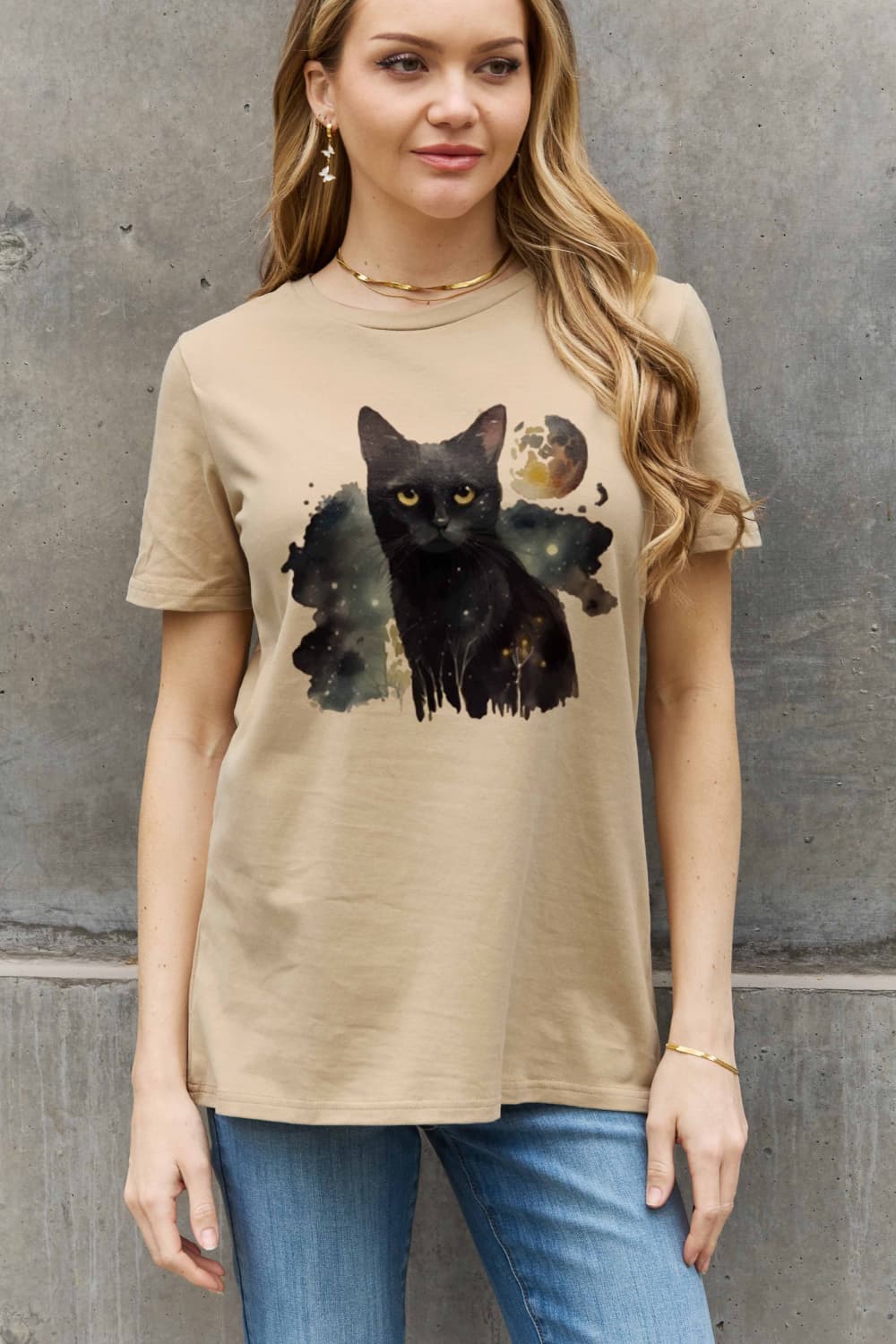 Simply Love Full Size Black Cat Graphic Cotton Tee BLUE ZONE PLANET