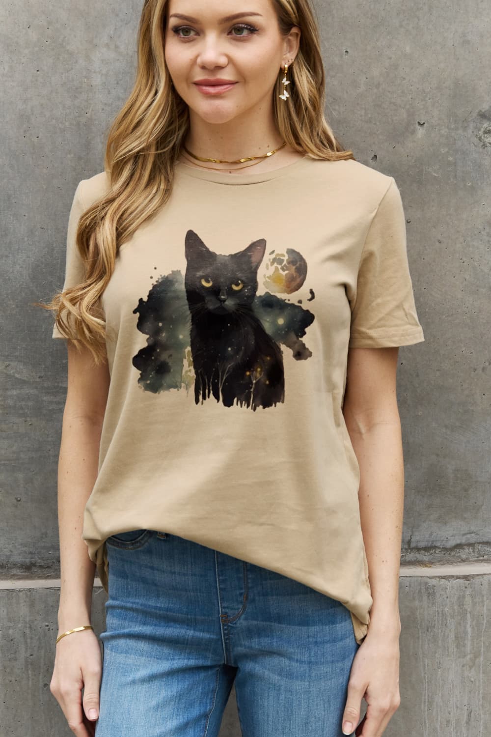 Simply Love Full Size Black Cat Graphic Cotton Tee BLUE ZONE PLANET