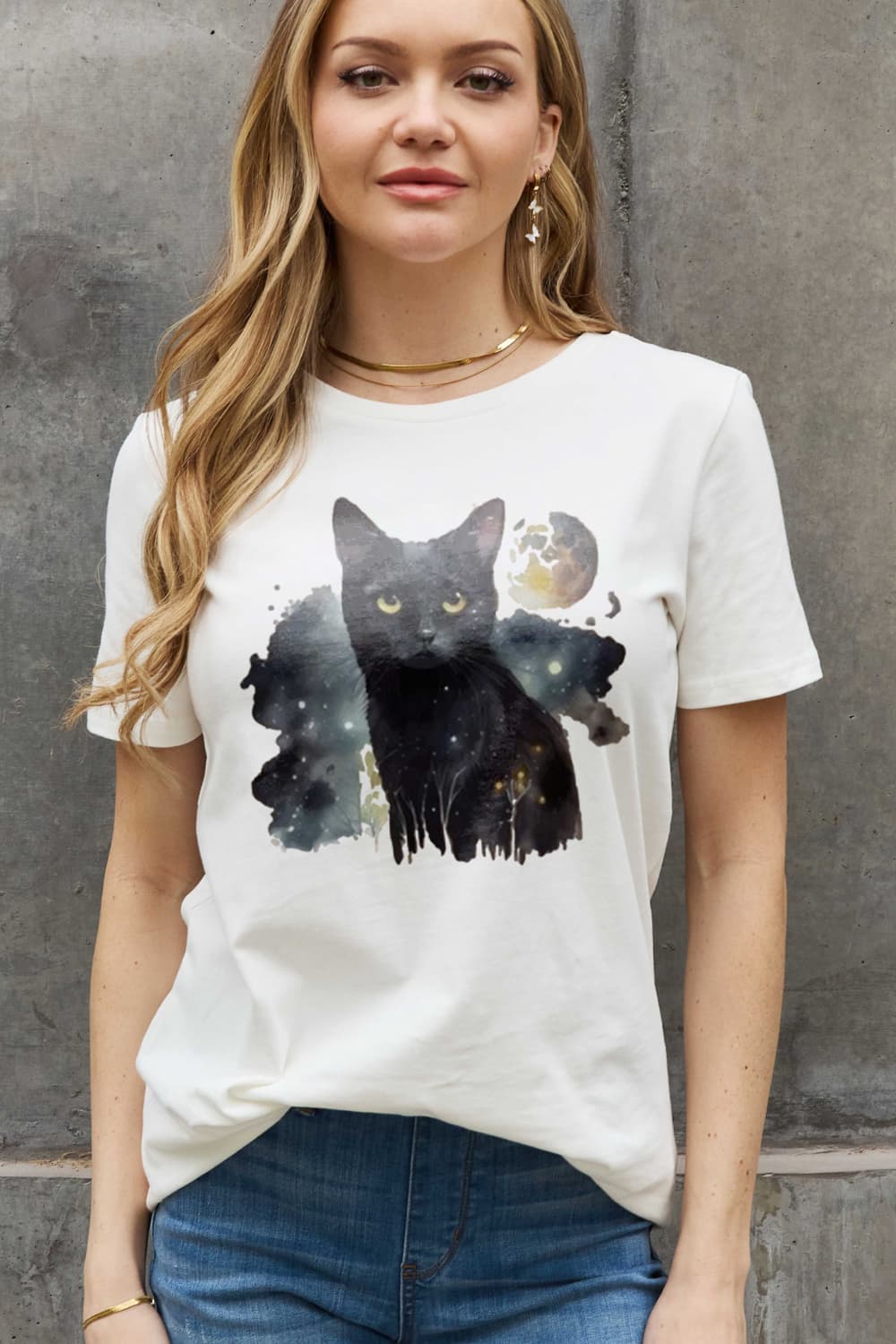 Simply Love Full Size Black Cat Graphic Cotton Tee BLUE ZONE PLANET