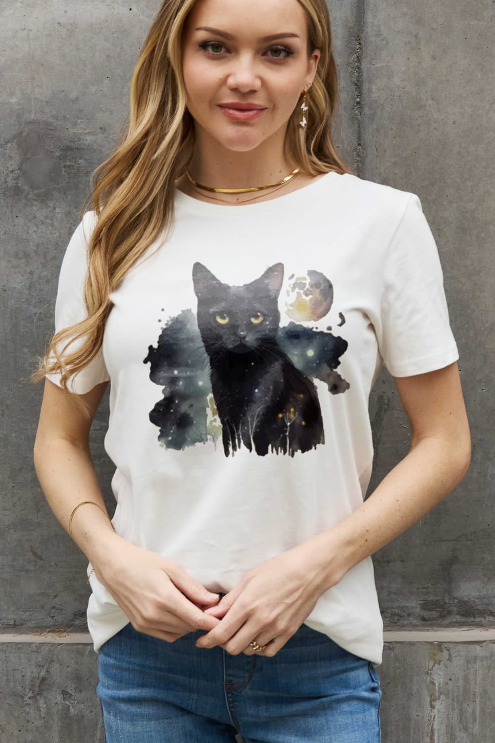 Simply Love Full Size Black Cat Graphic Cotton Tee BLUE ZONE PLANET