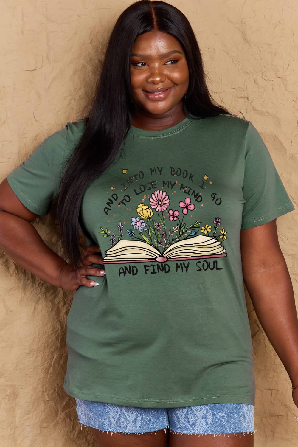 Simply Love Full Size Book & Flower Graphic Cotton Tee BLUE ZONE PLANET