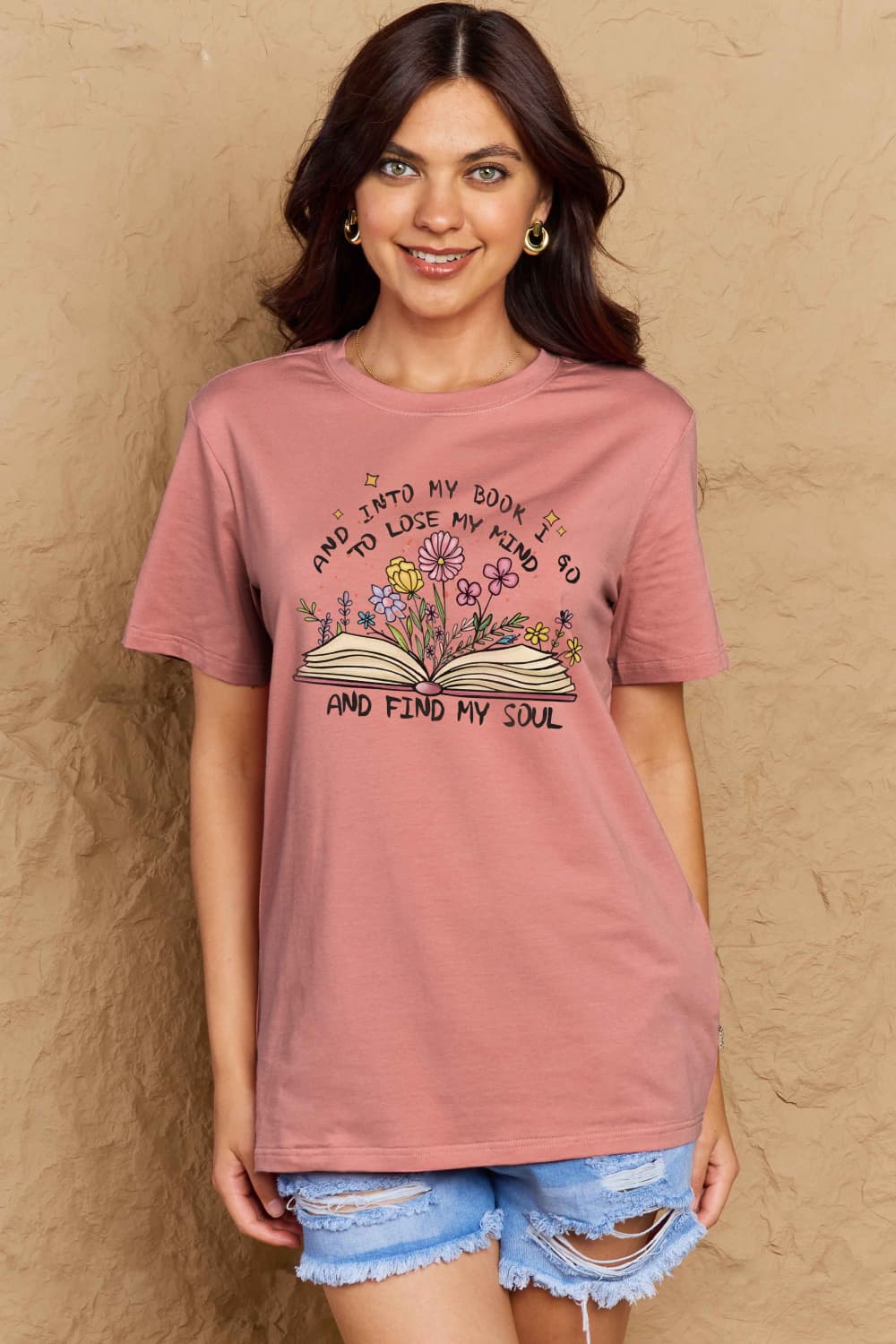 Simply Love Full Size Book & Flower Graphic Cotton Tee BLUE ZONE PLANET