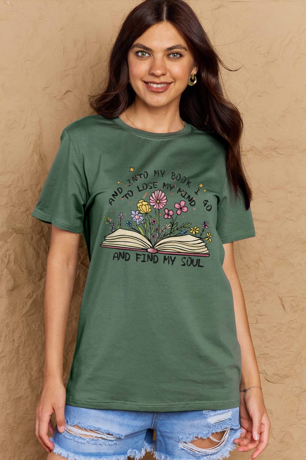 Simply Love Full Size Book & Flower Graphic Cotton Tee BLUE ZONE PLANET