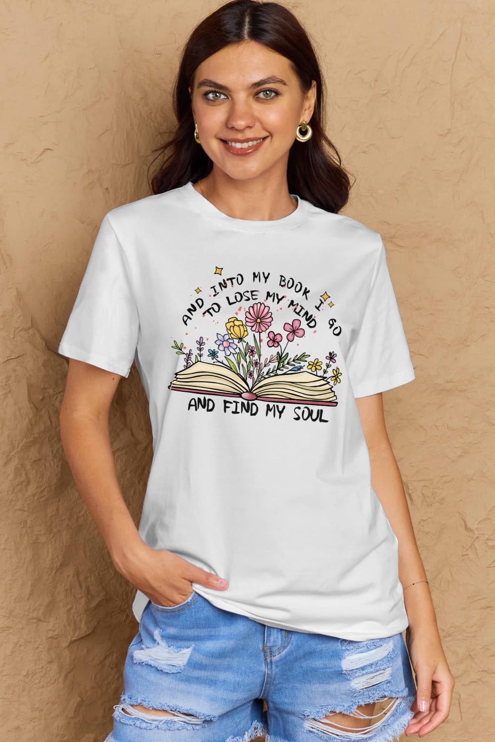 Simply Love Full Size Book & Flower Graphic Cotton Tee BLUE ZONE PLANET